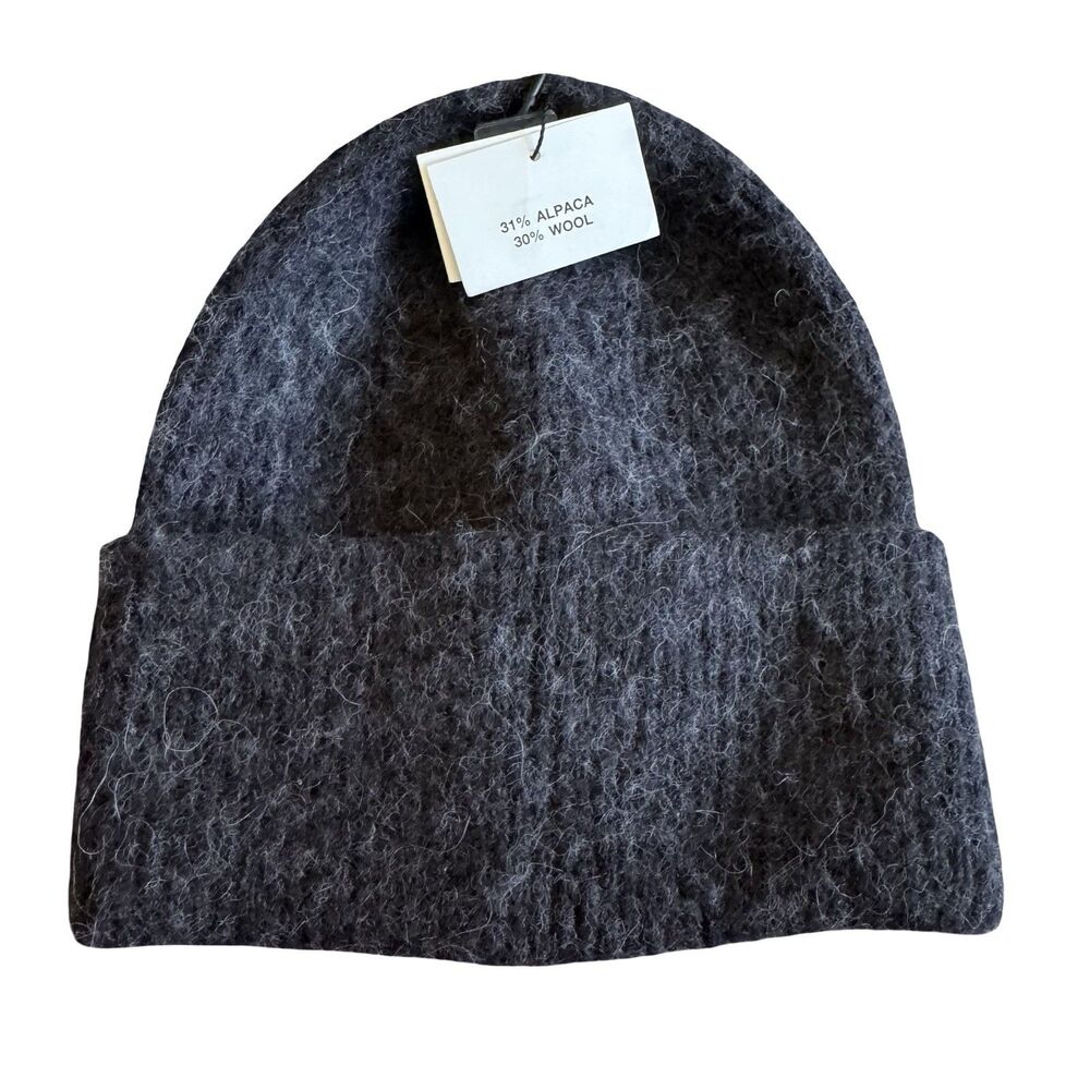 NWT Zara Gray Beanie Alpaca Wool Ribbed Womens Medium Christmas Winter‎ Stretch